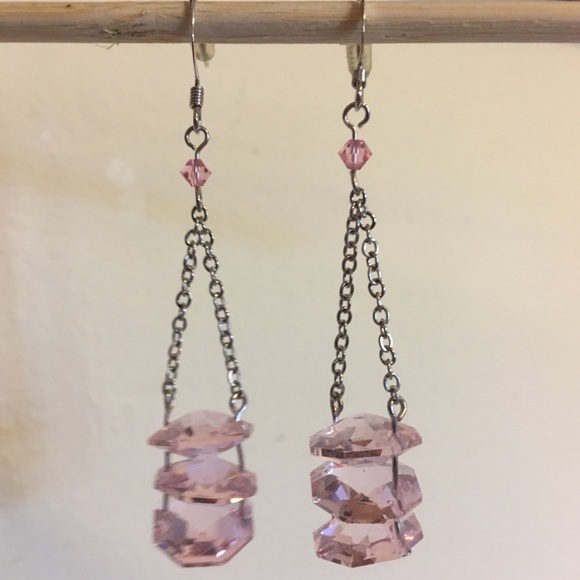 Sterling Silver + Pink Swarovski Crystal Earrings - Picture 3 of 4
